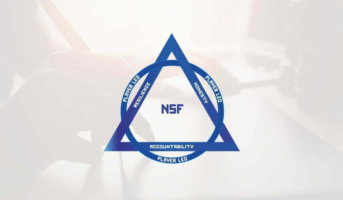 NSF logo design featured in our Graphic Design Portfolio, showcasing resilience, honesty, and accountability through a triangular emblem.