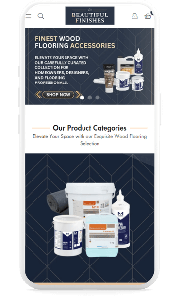 Mobile view of a modern eCommerce website design for wood flooring products