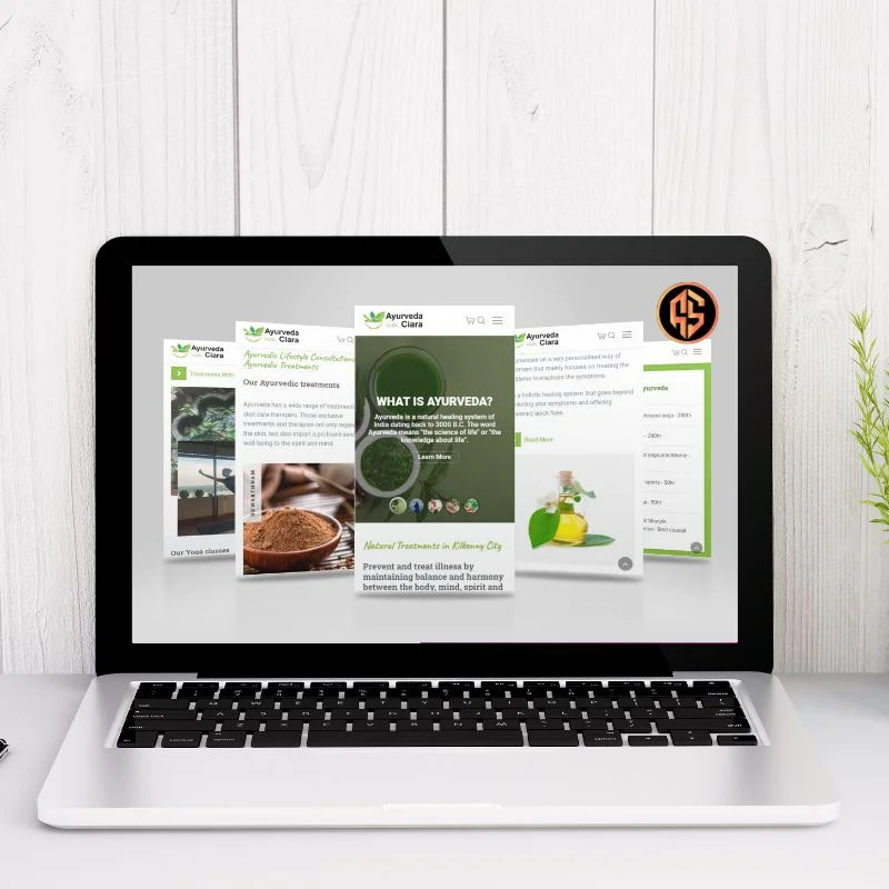 Laptop displaying a clean, responsive web design for a natural wellness brand on a white desk