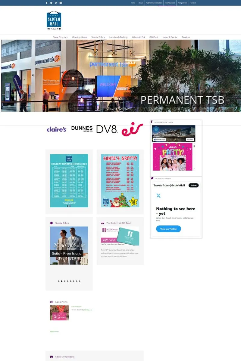 Scotch Hall Shopping Centre website homepage before redesign