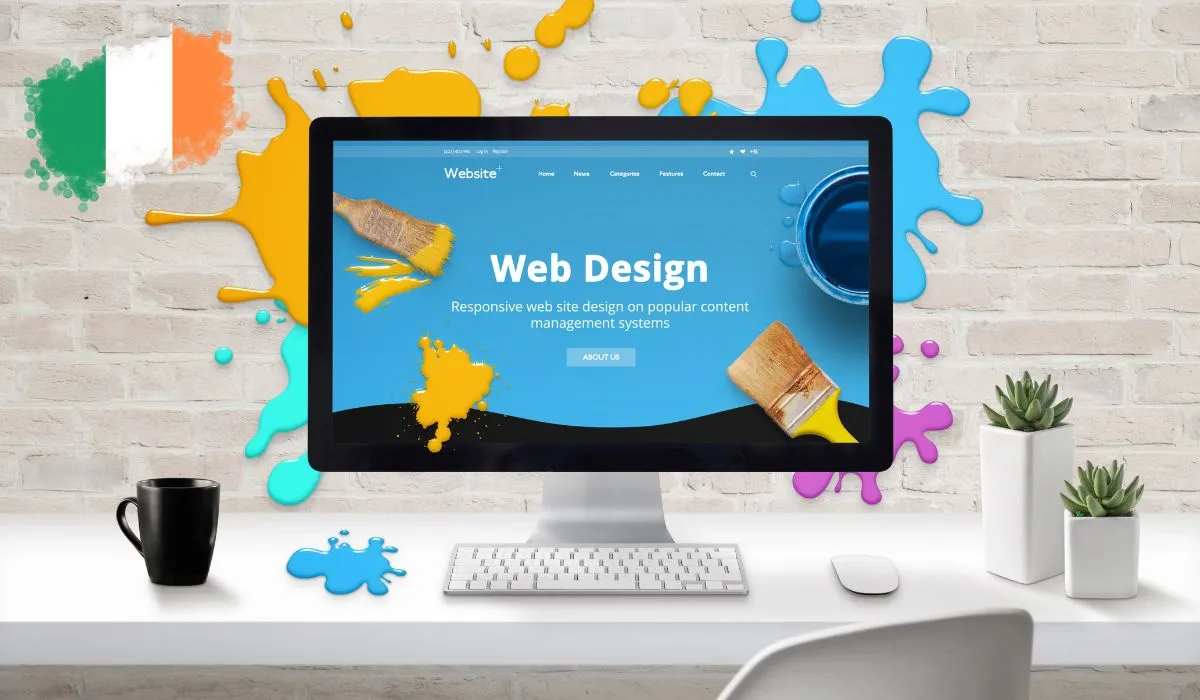 Professional website design mockup displayed on a desktop monitor