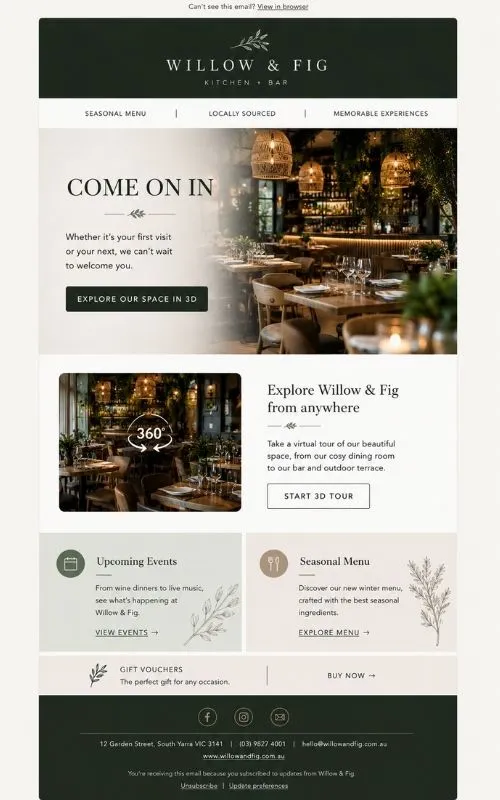 Hospitality email signature examples with virtual tour links
