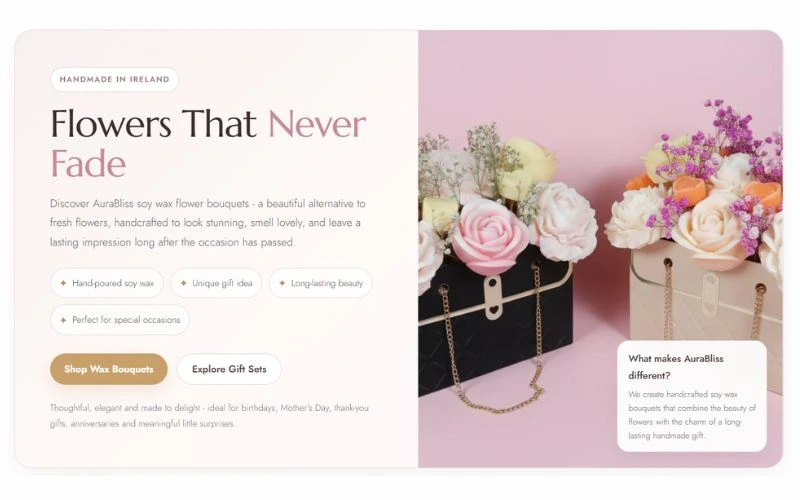 Ecommerce website design Ireland showing Aura Bliss Shopify online store
